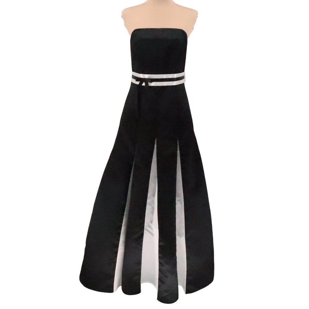 De Laru Sheila Yen Strapless Gown Dress Vtg 90s Y2K Size 13/14 Black White Satin